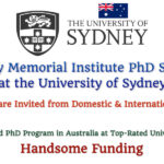McCaughey Memorial Institute PhD Scholarship at the University of Sydney in Australia (Handsome Funding)